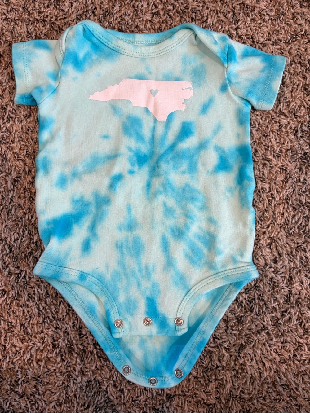 North Carolina onesie 9-12 months blue and white tie dye